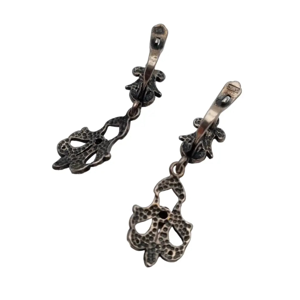 Pendientes victorianos pendientes de lágrima negros plata 925. Circa