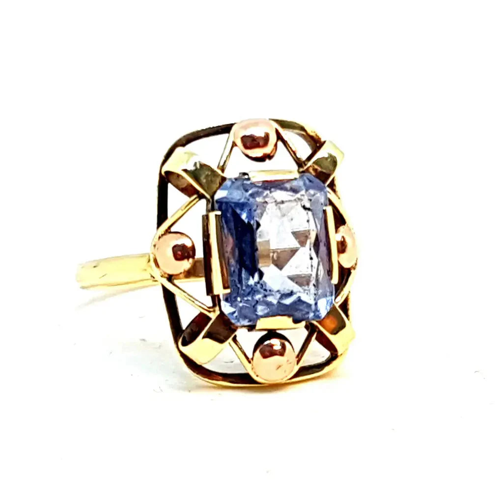 Anillo de oro Art Deco anillo amarillo y rosa 14 kt. 583. Símil