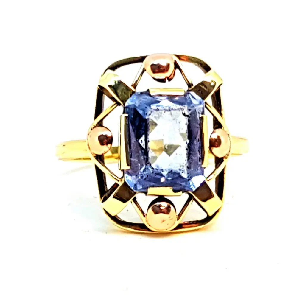 Anillo de oro Art Deco anillo amarillo y rosa 14 kt. 583. Símil