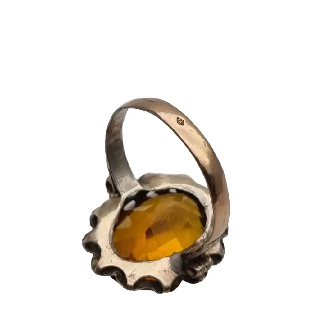 Anillo de cóctel Art Déco citrino oro y plata para mujer 40s-50s regalos.