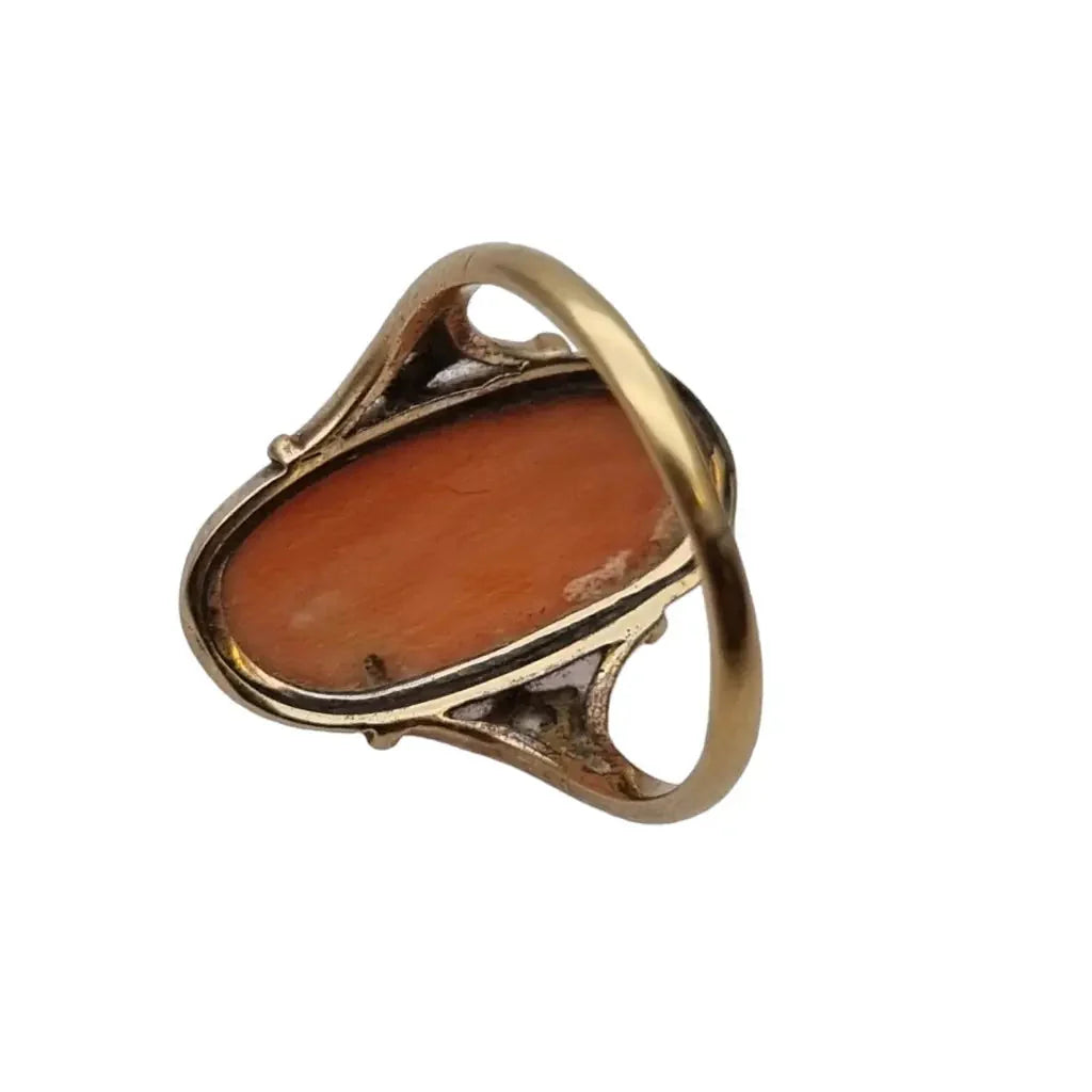 Anillo camafeo de diamantes coral en oro 14k con caja para mujer joyería