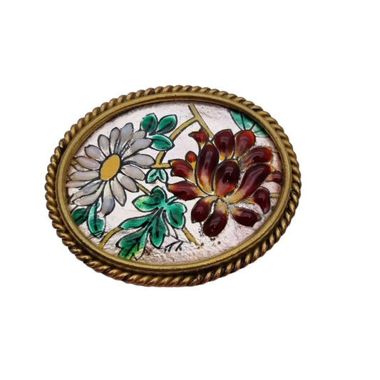 Broche de flor esmalte antiguo para mujer R Burdairon Paris pasador vintage