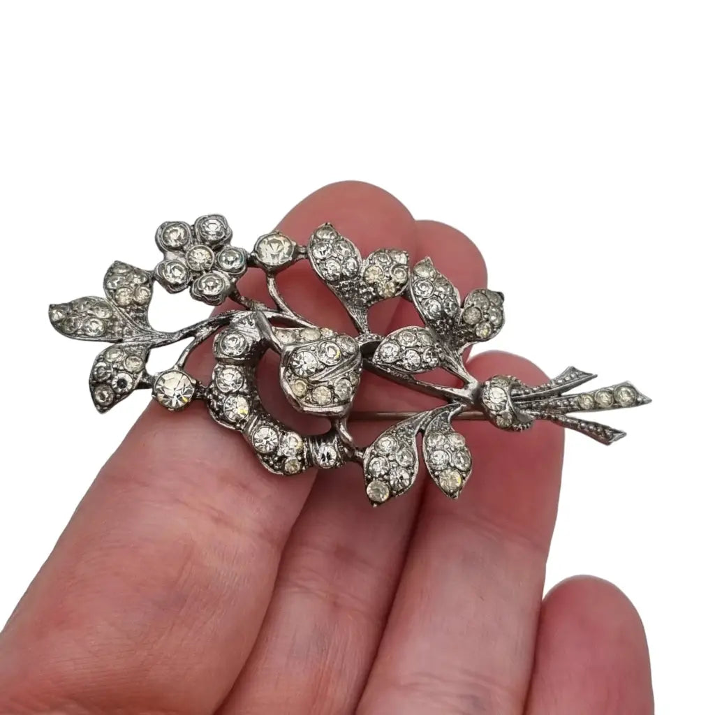 Broche de ramo boda joyas flores diamantes imitación brillantes blancos