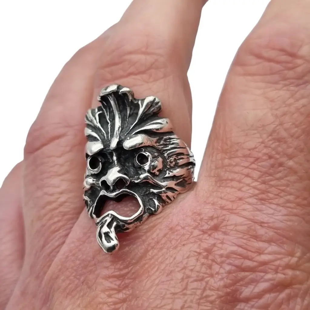 Anillo de cara viento norte criatura celta Greenman plata ley