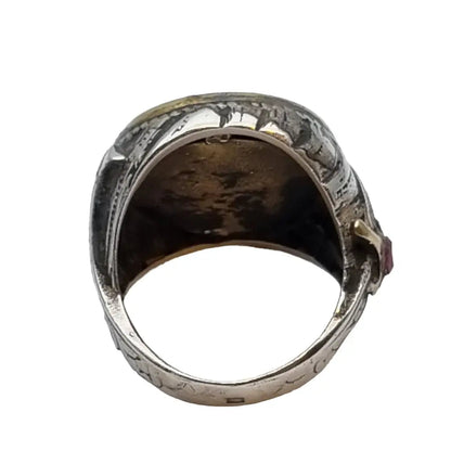 Anillo tribal africano de plata joyería daga anillo étnico con rubí y ónix.