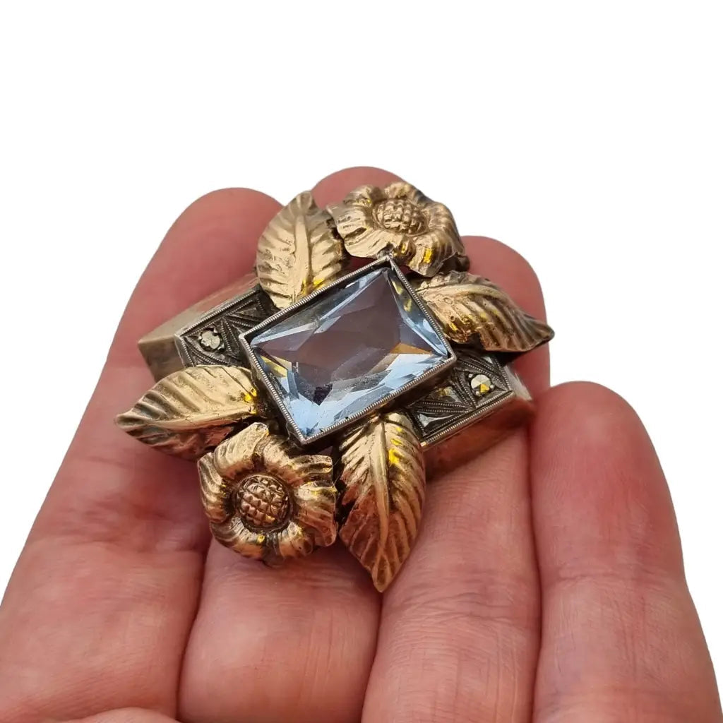 Broche art deco vintage boda de joyería azul regalo para la novia.