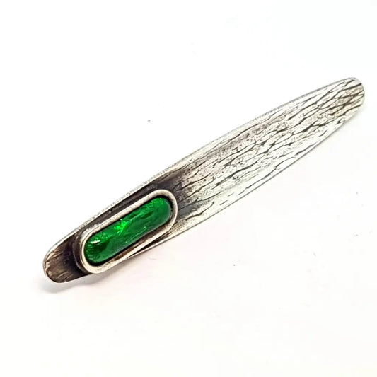 Broche de plata y esmalte verde vintage los 70 joyería antigua vintage.