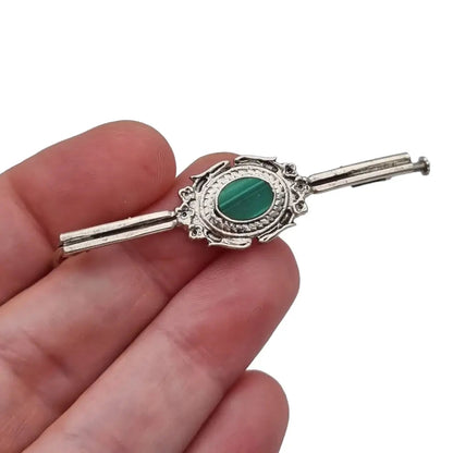 Broche art déco de plata verde malaquita para mujer pin largo solapa regalos