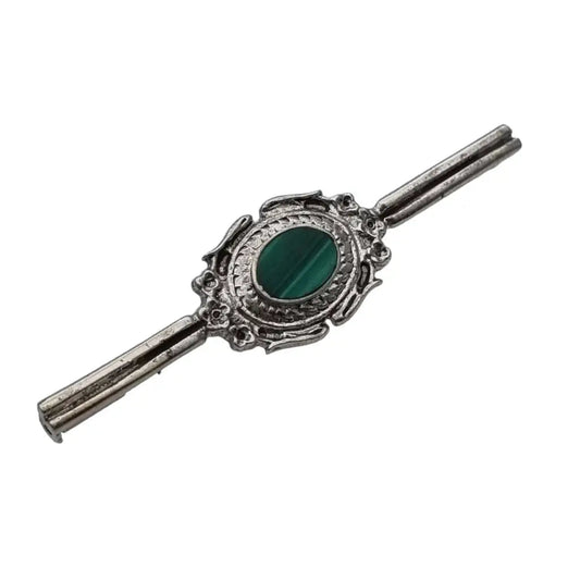 Broche art déco de plata verde malaquita para mujer pin largo solapa regalos