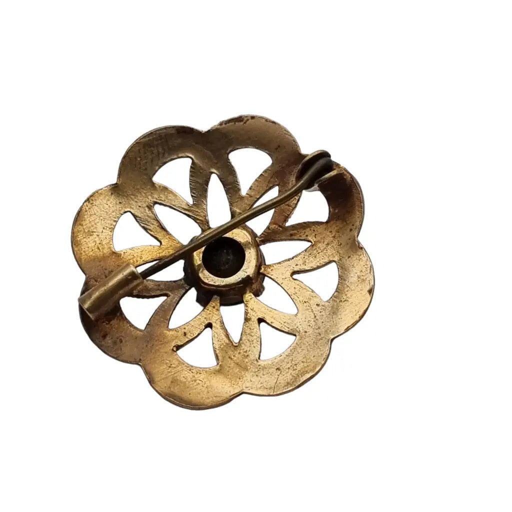 Broche redondo vintage dorado con piedra verde para mujer botón dorado.