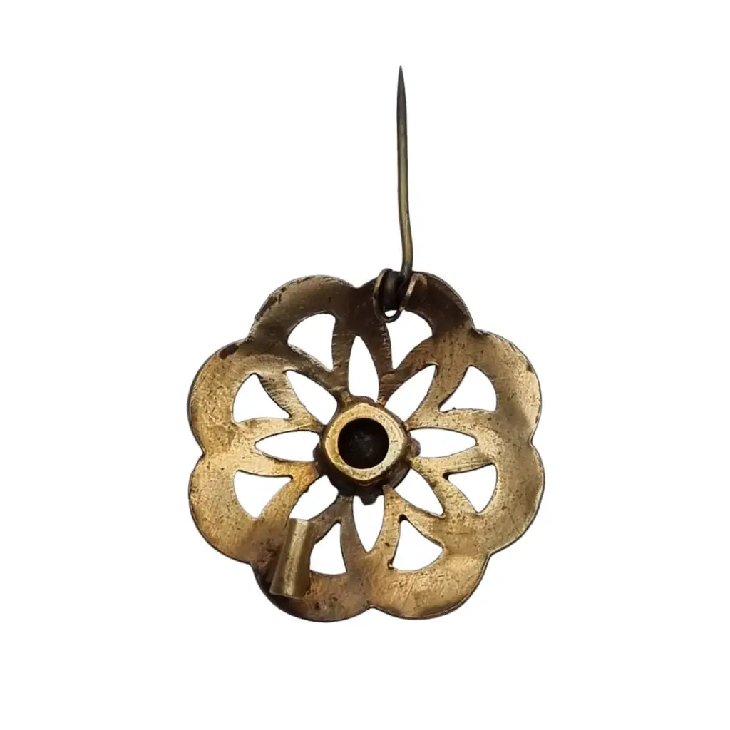 Broche redondo vintage dorado con piedra verde para mujer botón dorado.