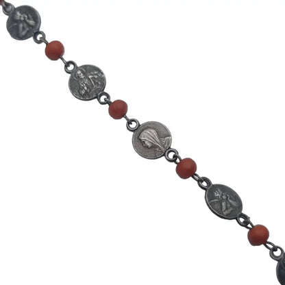 Pulseras religiosas para mujer pulsera de bolas corales rojos plata 925