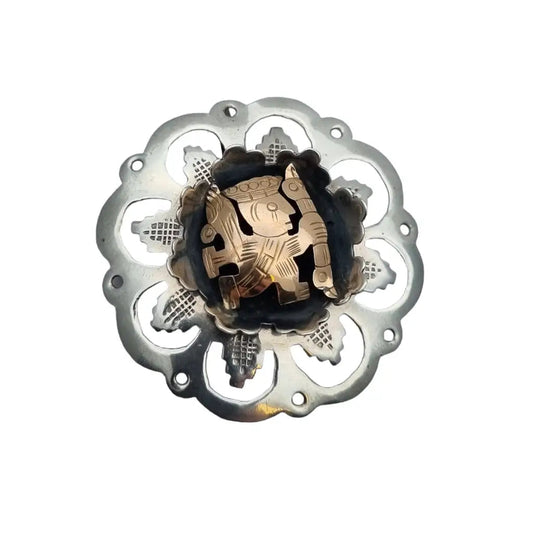 Colgante y broche vintage de plata ley peruana oro 18 k joyería inca