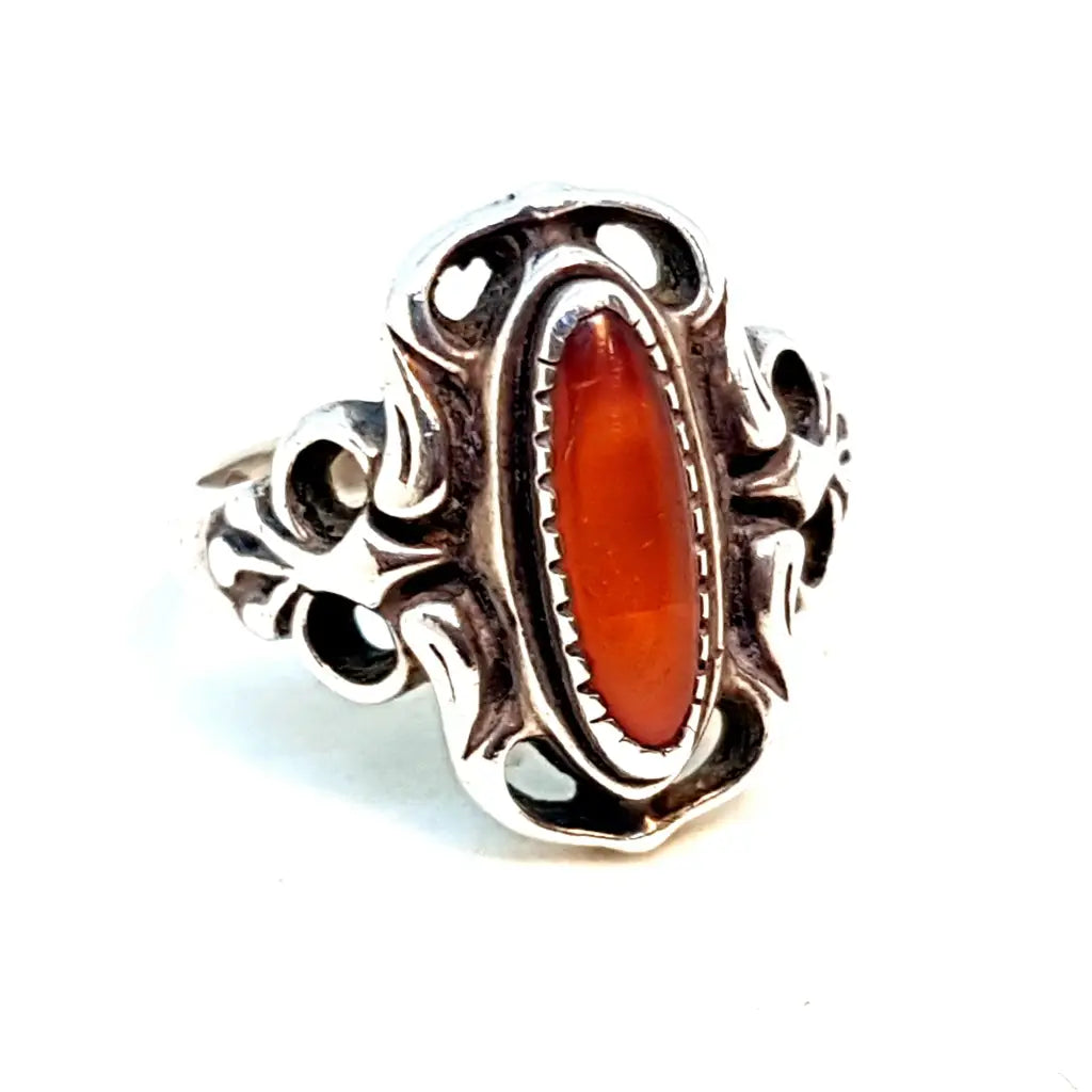 Anillo estilo art nouveau en plata y ágata Sterling. Tamaño 5 1/2 EE. UU. Joyas