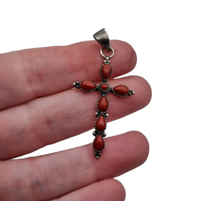 Cruz de plata cornalina colgante rojo boho joyería religiosa ley 925