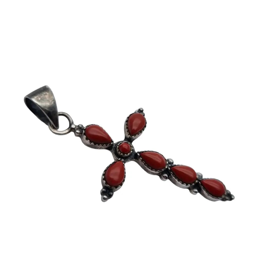 Cruz de plata cornalina colgante rojo boho joyería religiosa ley 925