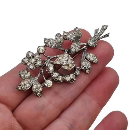 Broche de ramo boda joyas flores diamantes imitación brillantes blancos