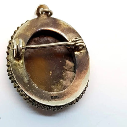 Colgante camafeo concha vintage madre perla tallada broche de plata 800.