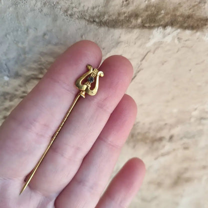 Pin de palo arpa vintage pasador oro tapa metal dorado