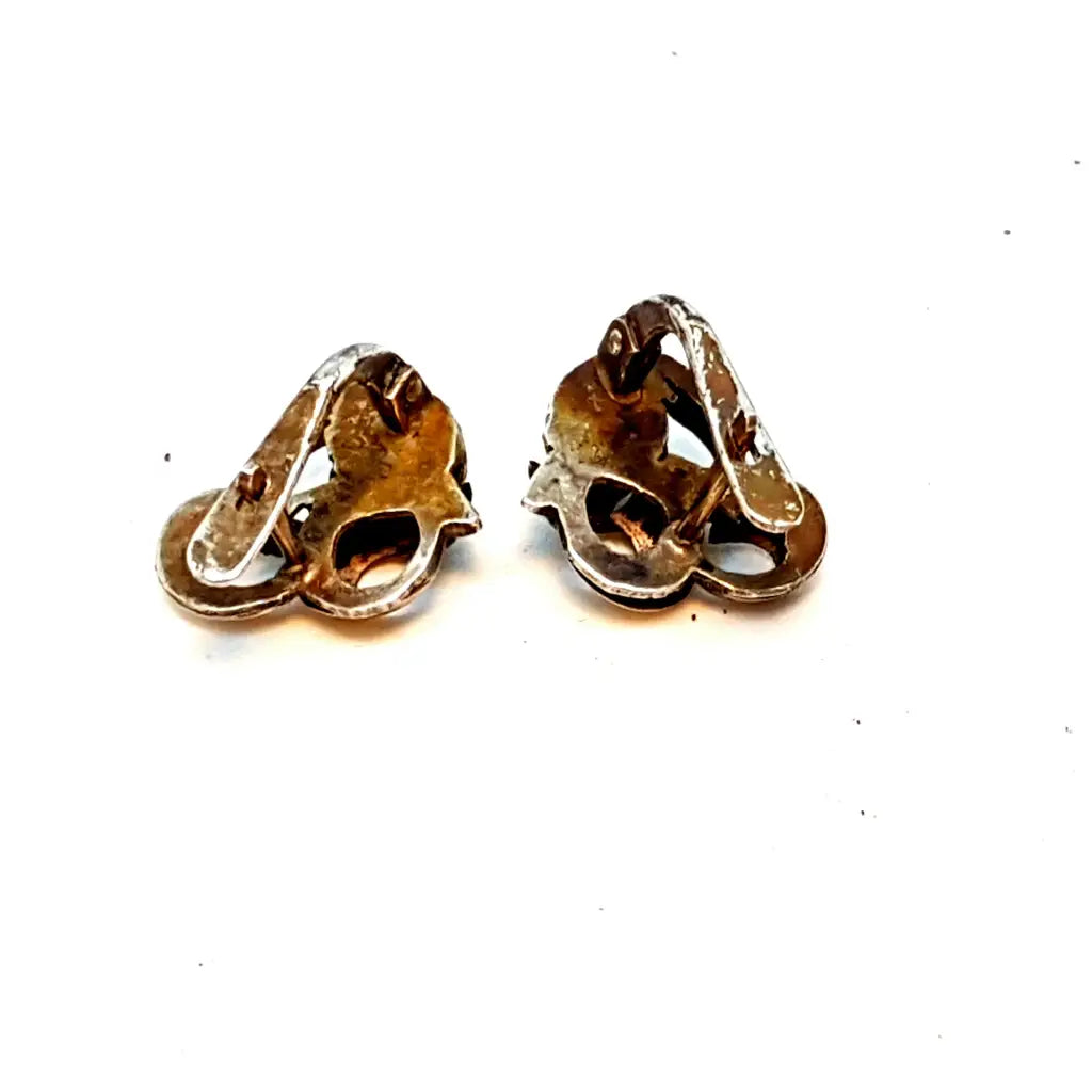 Pendientes art déco de plata y oro. Circa 1940. Joyas antiguas vintage.