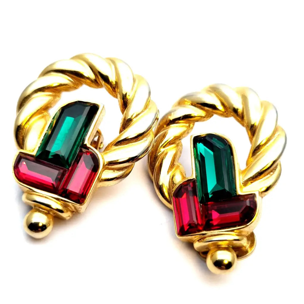 Pendientes vintage 80’s pendientes de bisutería para mujer Joyas oro pedrería