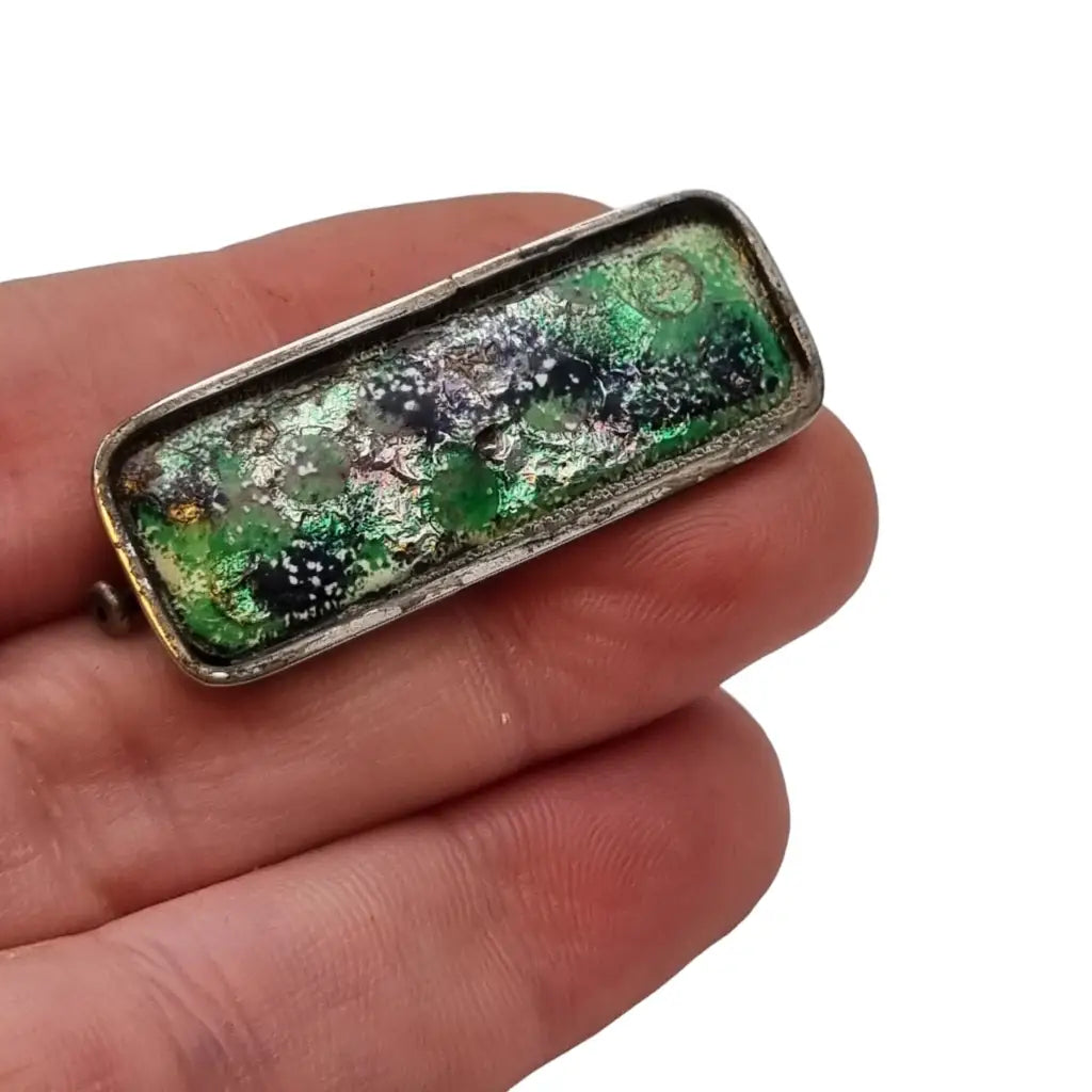 Broche de esmalte verde y plata vintage los 70 para mujer. - LaBizarreSusu