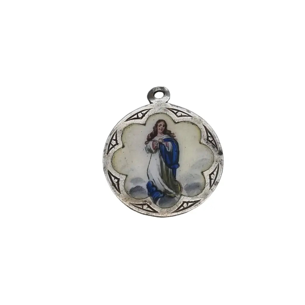 Colgante virgen religiosa esmalte azul medalla inmaculada concepción