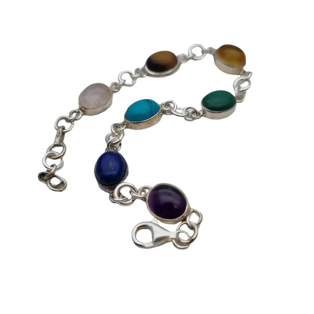 Pulsera de chakras plata con piedras naturales para mujer estilo boho Circa