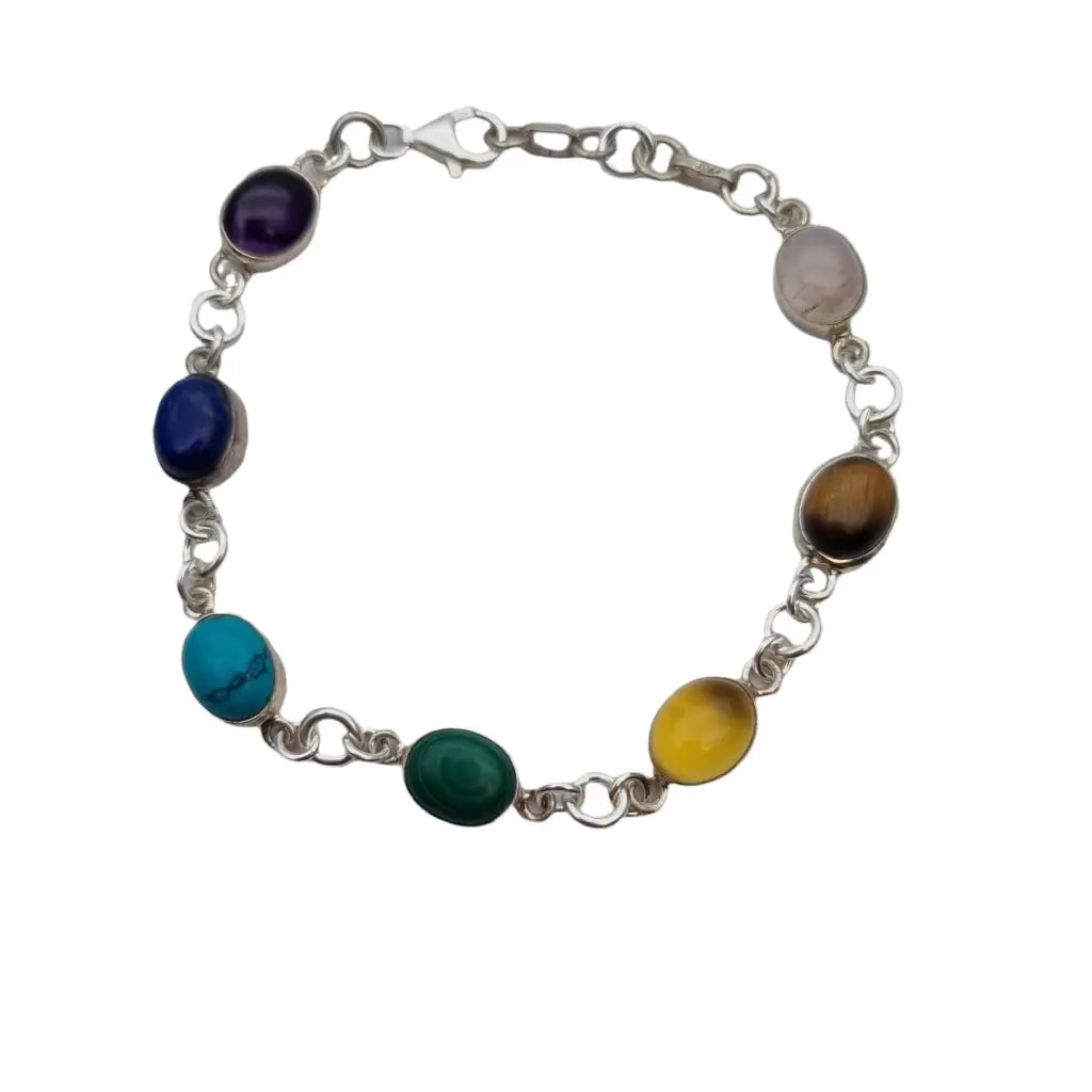 Pulsera de chakras plata con piedras naturales para mujer estilo boho Circa