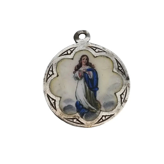 Colgante virgen religiosa esmalte azul medalla inmaculada concepción