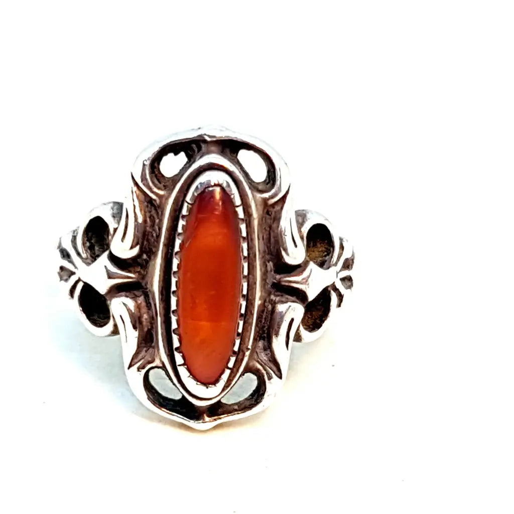 Anillo estilo art nouveau en plata y ágata Sterling. Tamaño 5 1/2 EE. UU. Joyas