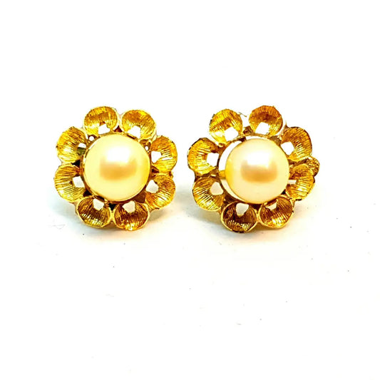 Pendientes de oro pendientes flor y perla. 14