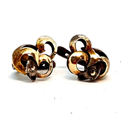 Pendientes art déco de plata y oro. Circa 1940. Joyas antiguas vintage.