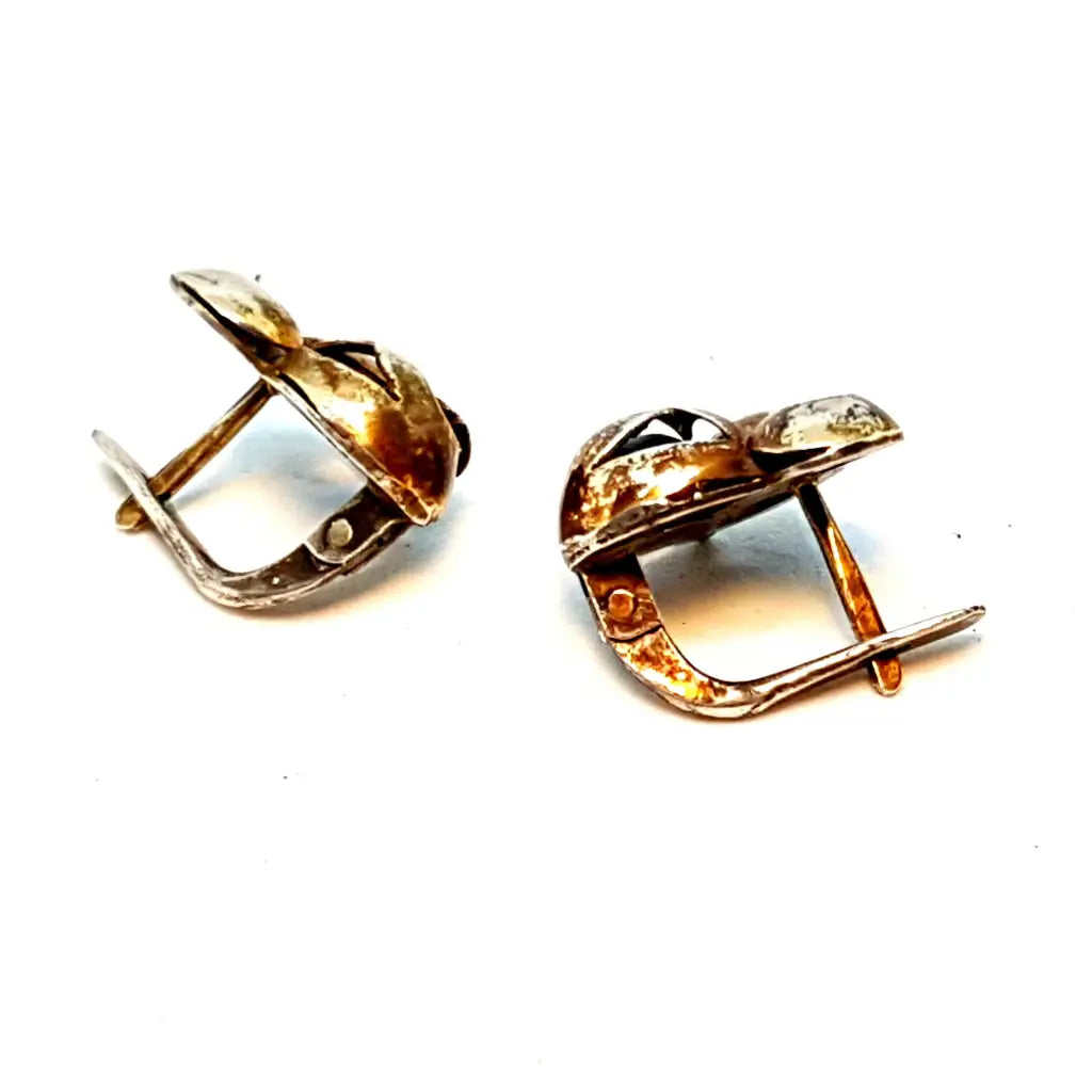 Pendientes art déco de plata y oro. Circa 1940. Joyas antiguas vintage.