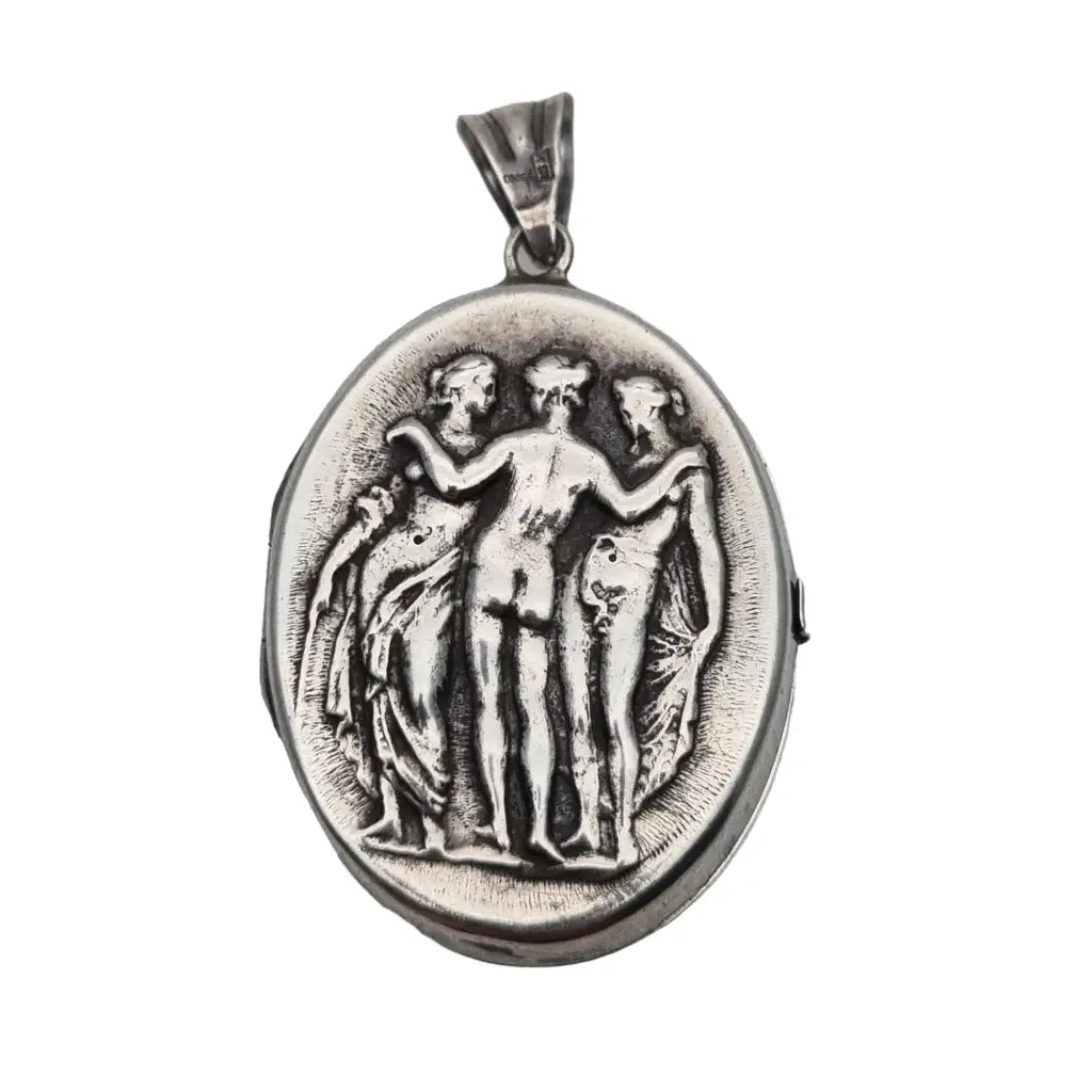 Medallón guardapelo de plata art nouveau portafotos tres ninfas vintage.