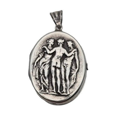 Medallón guardapelo de plata art nouveau portafotos tres ninfas vintage.