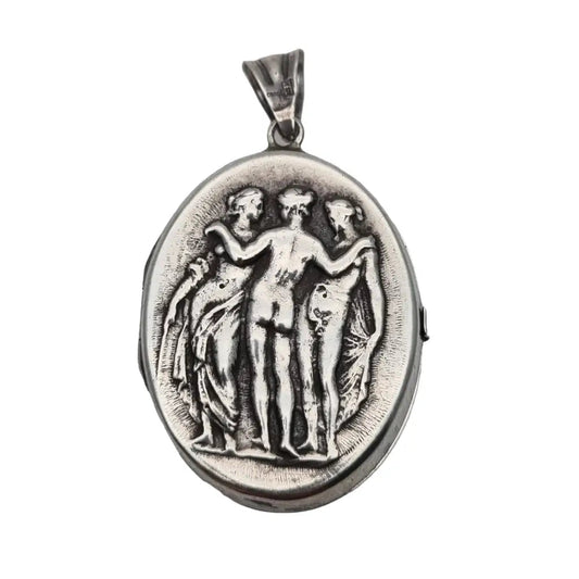 Medallón guardapelo de plata art nouveau portafotos tres ninfas vintage.