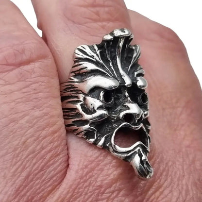 Anillo de cara viento norte criatura celta Greenman plata ley