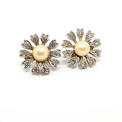 Flor de perla. Pendientes art decó plata circonitas y perlas. Circa 1950.