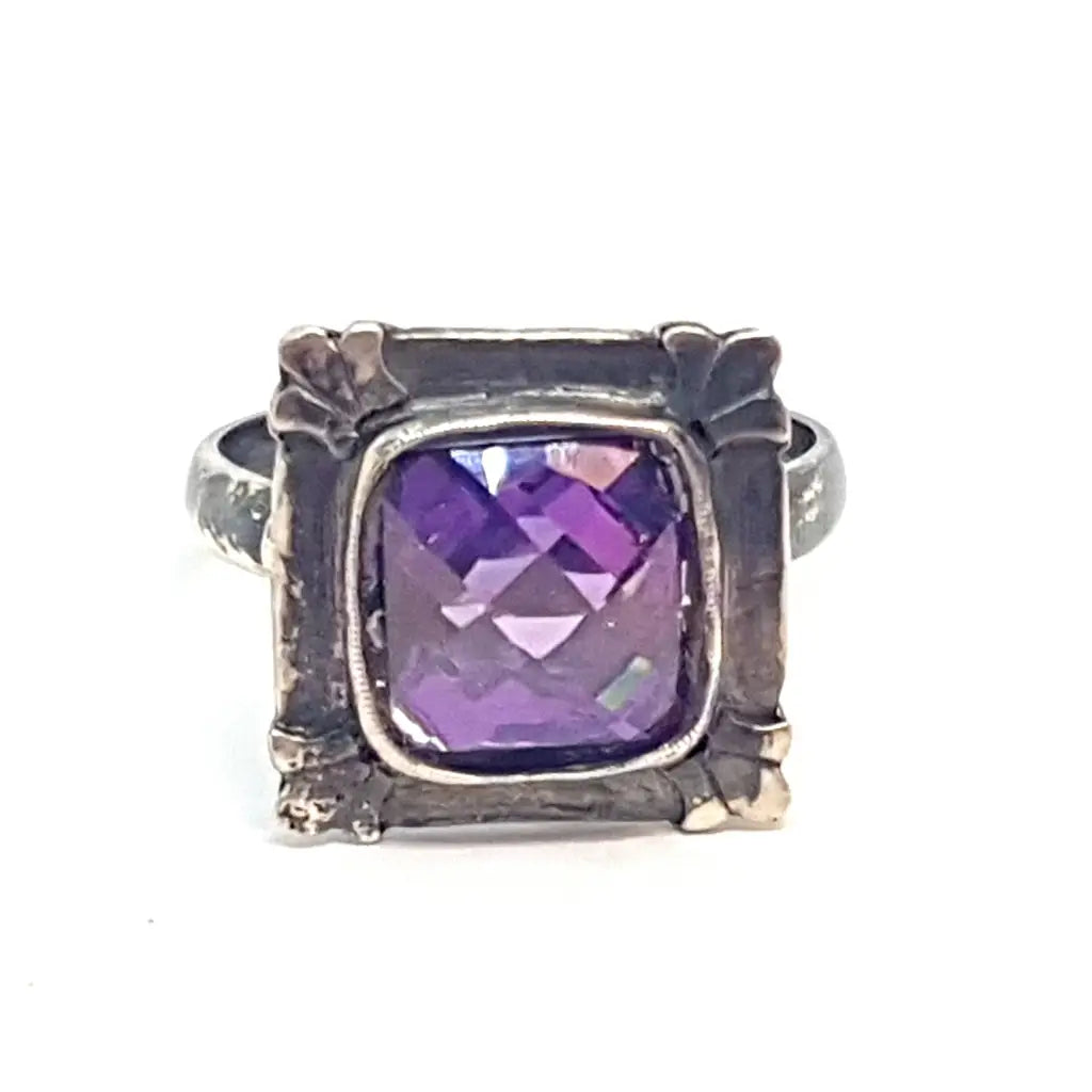 Anillo art deco de plata con símil amatista Circa 1930. Joyas antiguas