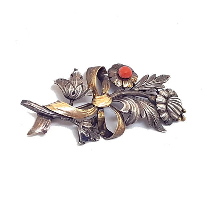 Broche ramo de flores coral pin plata y oro joyeria clasica para regalo vintage