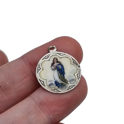 Colgante virgen religiosa esmalte azul medalla inmaculada concepción