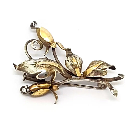 Broche flor alfiler de solapa flores plata y oro Circa 1950 original.