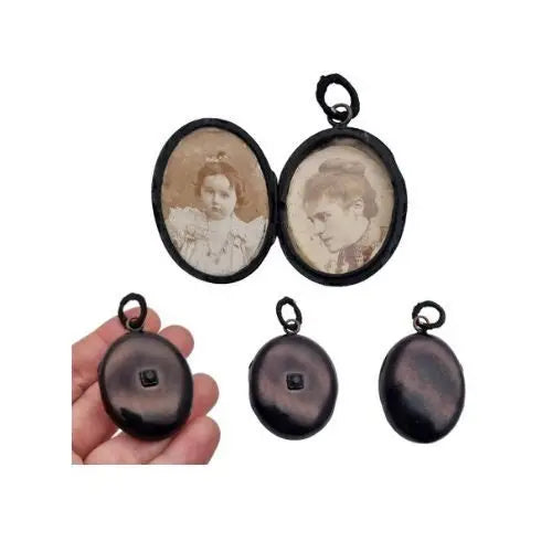 Colgante medallón victoriano joyería de luto negra antiguo regalos