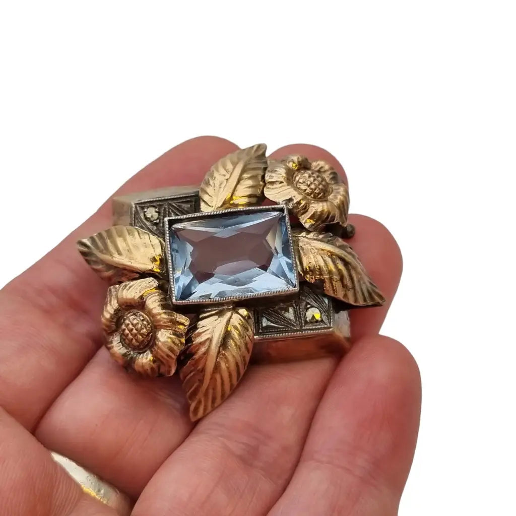 Broche art deco vintage boda de joyería azul regalo para la novia.