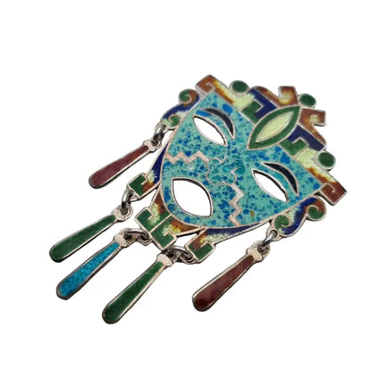 Broche Guerrero Tribal Mexicano 925 Plata Esmalte Guilloche Colgante Face Colors