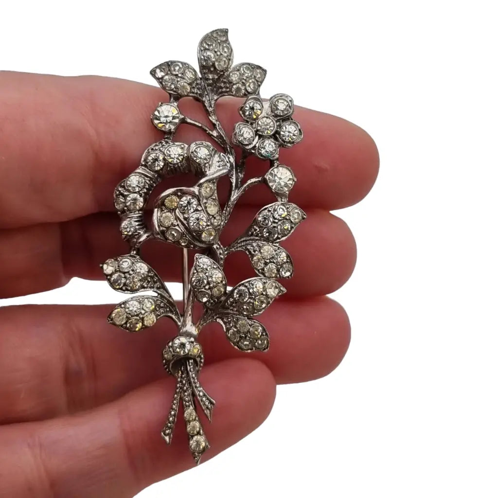 Broche de ramo boda joyas flores diamantes imitación brillantes blancos