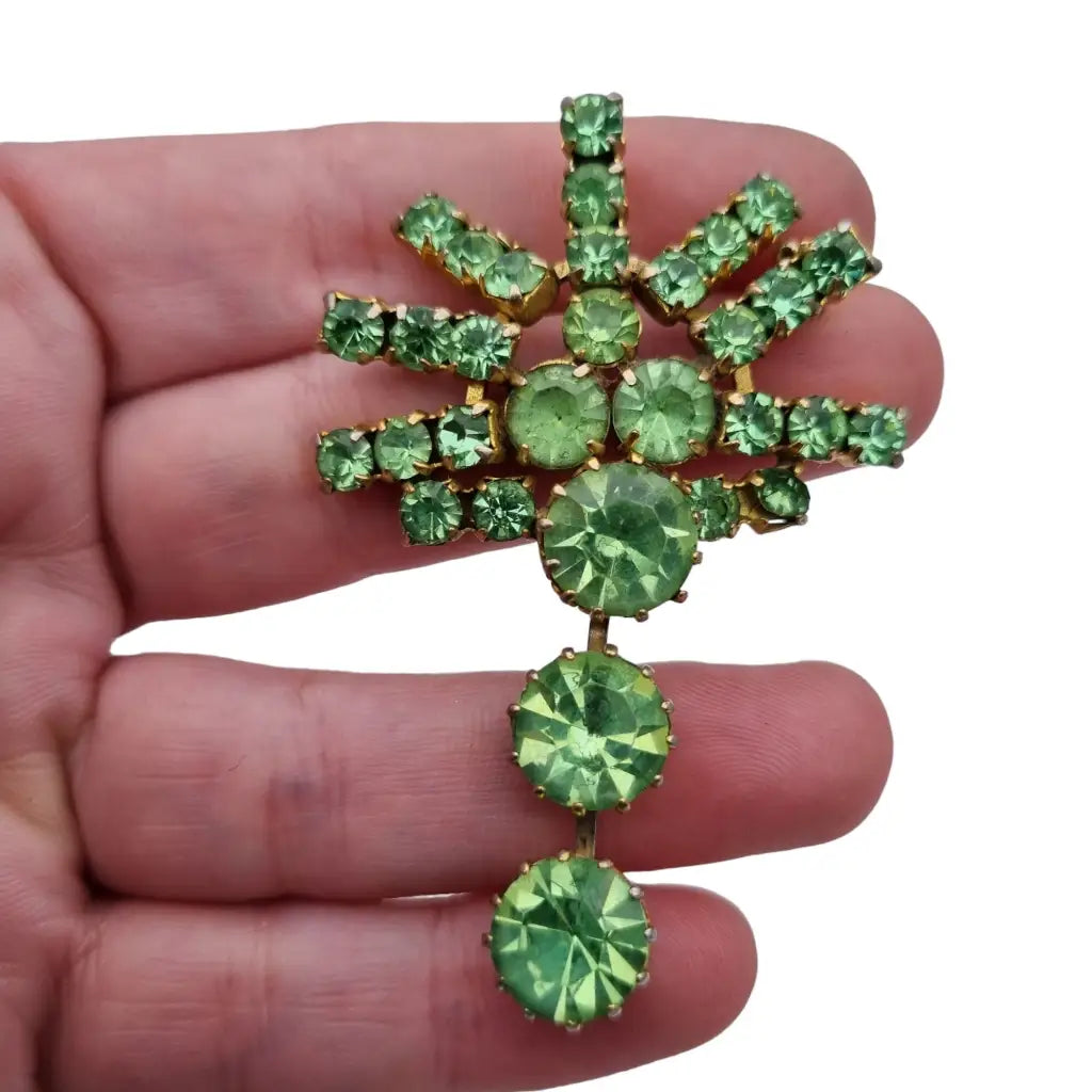 Broche de solapa verde para mujer joyas cristal Art Deco. Bisutería broche