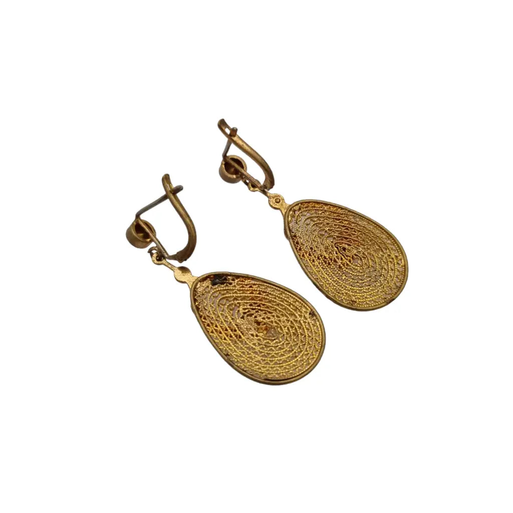 Pendientes belle epoque dorados con estuche original joyería antigua y vintage.