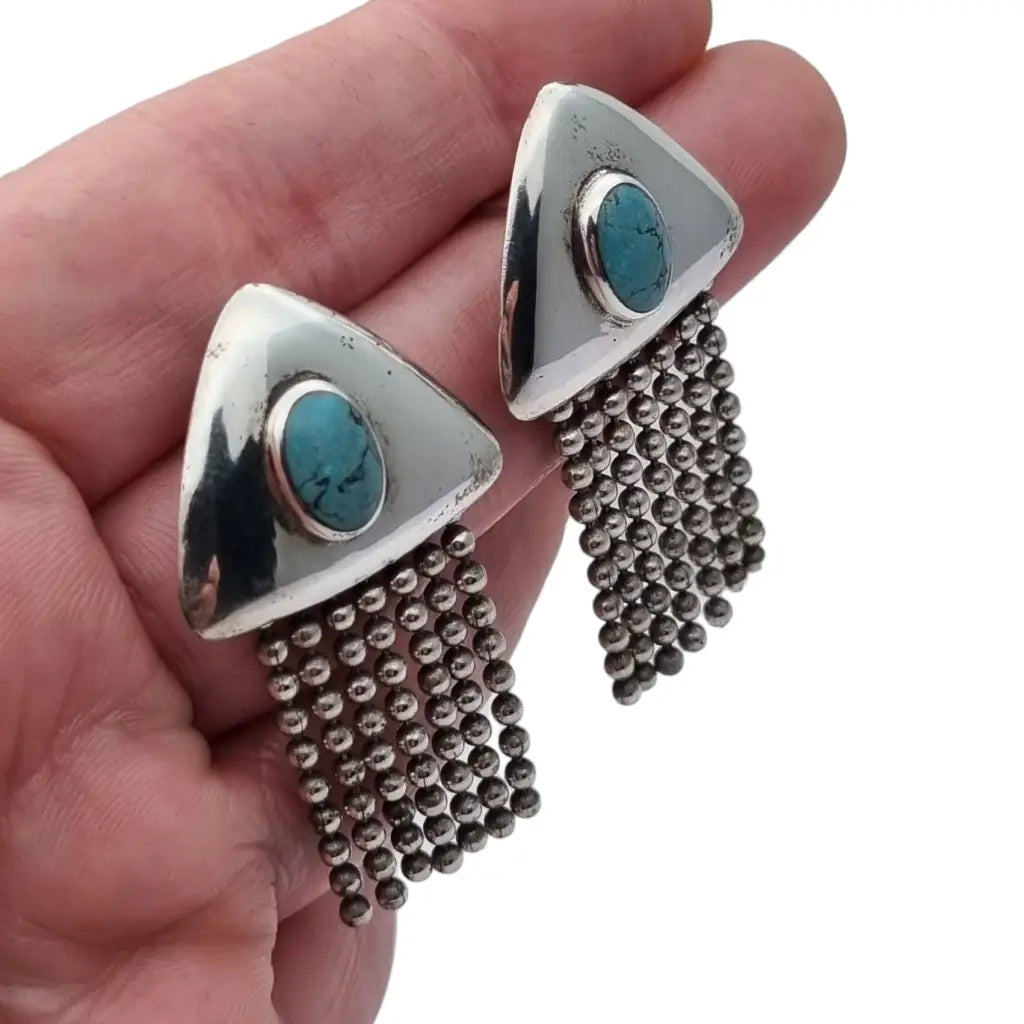 Pendientes triangulares para mujer plata de ley 925 azul turquesa pendientes